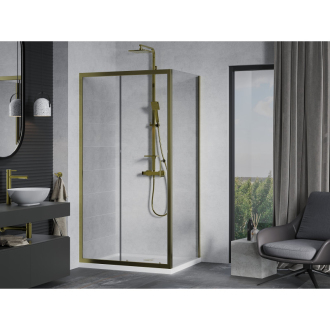 Mexen Apia výsuvná sprchová kabína 120 x 80 cm, priehľadná, zlatá + plochá sprchová vanička, biela - 840-120-080-50-00-4010G