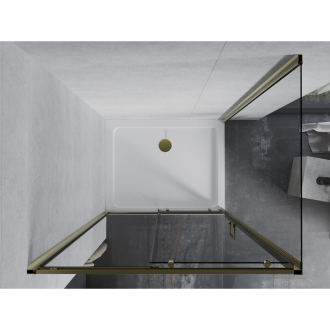 Mexen Apia výsuvná sprchová kabína 130 x 80 cm, priehľadná, zlatá + plochá sprchová vanička, biela - 840-130-080-50-00-4010G