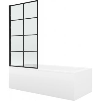 Mexen Cubik obdĺžniková vaňa 170 x 70 cm s plášťom a jednokrídlovou zástenou 70 cm, čierny fix vzor - 550317070X9307007077