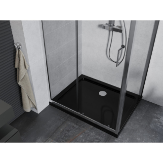 Mexen Apia výsuvná sprchová kabína 110 x 90 cm, transparentná, chróm + plochá sprchová vanička, čierna - 840-110-090-01-00-4070