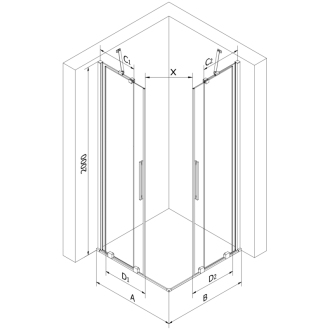 Mexen Velar Duo sprchovací kút 90x80 cm, priehľadná, šedá kartáčovaná 871-090-080-02-66