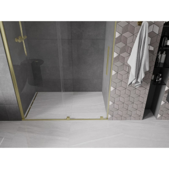Mexen Velar posuvné sprchové dvere 130 cm, transparentné, brúsené zlato 871-130-000-01-55