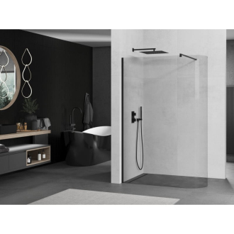 Mexen Kioto zaoblená sprchová stena Walk-in 150x200, transp. 8, čierna 800-150-101-70-06