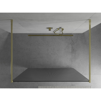 Mexen Kyoto voľne stojaca sprchová stena 140 x 200 cm, pruhy 8 mm, zlatá 800-140-002-50-09