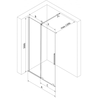 Mexen Velar Walk-in sprchová stena 140x200, transp. 8, šedá kefa. 871-140-000-03-66