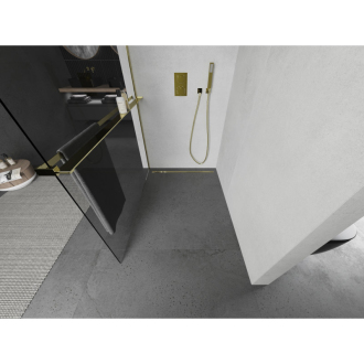 Mexen KIOTO+ zástena Walk-in s policou 75x200 cm, transparent, zlatá 800-075-121-50-00