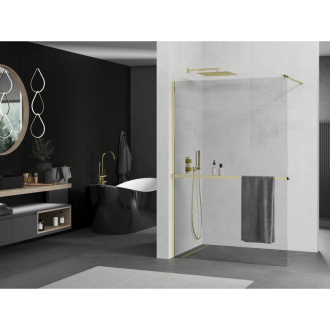 Mexen KIOTO+ zástena Walk-in s policou 95x200 cm, transparent, zlatá 800-095-121-50-00