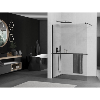 Mexen KIOTO+ zástena Walk-in s policou 75x200 cm, transparent, čierna 800-075-121-70-00