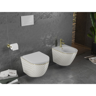Mexen Lena závesný bidet, bielo/zlatý mriežkový vzor - 35224809