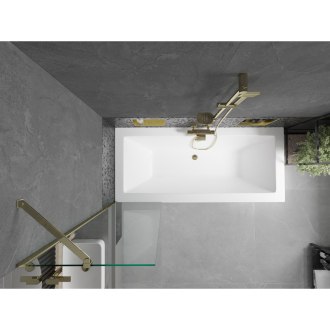 Mexen Cube obdĺžniková vaňa 170 x 80 cm s plášťom a 1 krídlovou zástenou 50 cm, priehľadná, zlatá - 550517080X9505000050