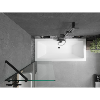 Mexen Cube obdĺžniková vaňa 170 x 80 cm s plášťom a 1 krídlovou zástenou 60 cm, priehľadná, čierna - 550517080X9506000070