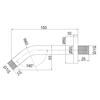 držiak hlavovej sprchy, okrúhly - zalomený, dĺžka 150 mm BAPG8801