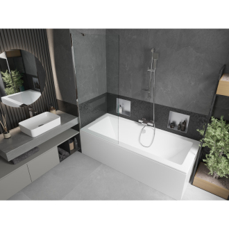 Mexen Cube obdĺžniková vaňa 180 x 80 cm s plášťom a 1 krídlovou zástenou 80 cm, transparentná, chróm - 550518080X9508000001