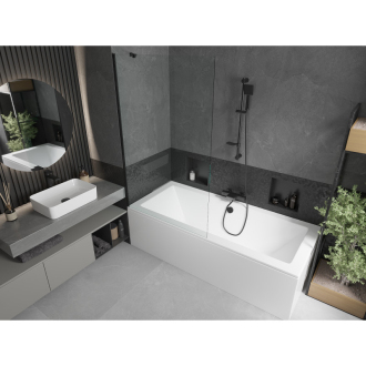 Mexen Cube obdĺžniková vaňa 180 x 80 cm s plášťom a 1-krídlovou zástenou 100 cm, priehľadná, čierna - 550518080X9510000070