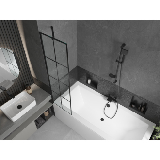 Mexen Cube obdĺžniková vaňa 180 x 80 cm s plášťom a 1 krídlovou zástenou 50 cm, čierny vzor - 550518080X9505007077
