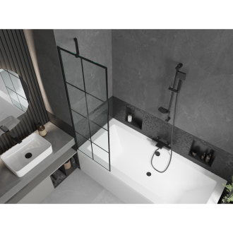 Mexen Cube obdĺžniková vaňa 180 x 80 cm s plášťom a 1 krídlovou zástenou 60 cm, čierny vzor - 550518080X9506007077