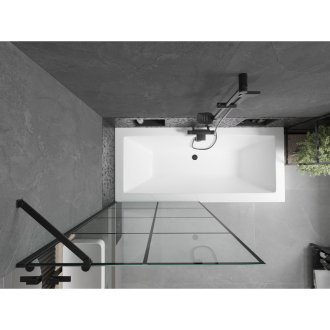 Mexen Cube obdĺžniková vaňa 180 x 80 cm s plášťom a 1 krídlovou zástenou 90 cm, čierny vzor - 550518080X9509007077