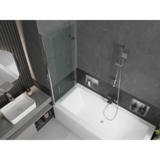 Mexen Cube obdĺžniková vaňa 170 x 80 cm s plášťom a 2-krídlovou zástenou 120 cm, transparentná, chróm - 550517080X9212020100