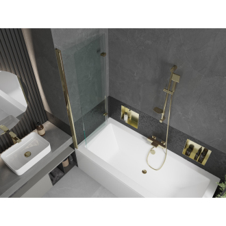 Mexen Cube obdĺžniková vaňa 170 x 80 cm s plášťom a 2 krídlovou zástenou 120 cm, priehľadná, zlatá - 550517080X9212025000