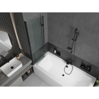 Mexen Cube obdĺžniková vaňa 170 x 80 cm s plášťom a 2 krídlovou zástenou 100 cm, priehľadná, čierna - 550517080X9210027000