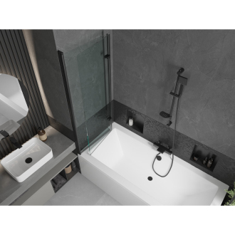 Mexen Cube obdĺžniková vaňa 170 x 80 cm s plášťom a 2 krídlovou zástenou 120 cm, priehľadná, čierna - 550517080X9212027000