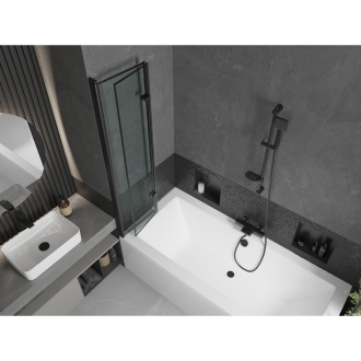 Mexen Cube obdĺžniková vaňa 170 x 80 cm s plášťom a 2 krídlovou zástenou 80 cm, čierny vzor - 550517080X9208027070