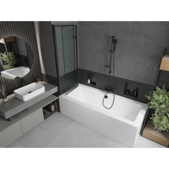 Mexen Cube obdĺžniková vaňa 170 x 80 cm s plášťom a 2 krídlovou zástenou 120 cm, čierny vzor - 550517080X9212027070