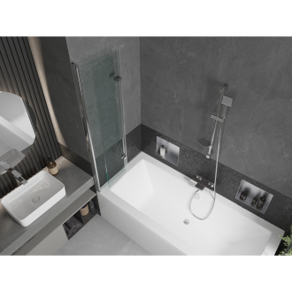 Mexen Cube obdĺžniková vaňa 180 x 80 cm s plášťom a 2-krídlovou zástenou 80 cm, transparentná, chróm - 550518080X9208020100
