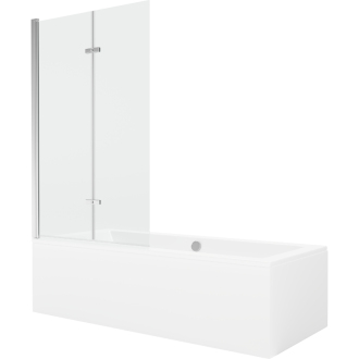 Mexen Cube obdĺžniková vaňa 180 x 80 cm s plášťom a 2-krídlovou zástenou 100 cm, transparentná, chróm - 550518080X9210020100