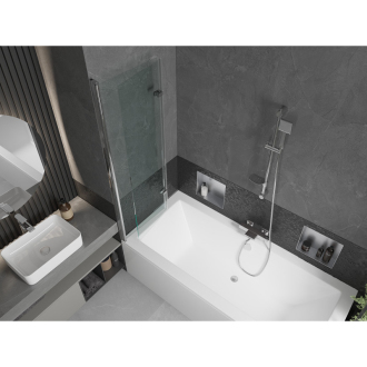Mexen Cube obdĺžniková vaňa 180 x 80 cm s plášťom a 2-krídlovou zástenou 100 cm, transparentná, chróm - 550518080X9210020100