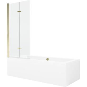 Mexen Cube obdĺžniková vaňa 180 x 80 cm s plášťom a 2 krídlovou zástenou 80 cm, priehľadná, zlatá - 550518080X9208025000