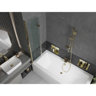 Mexen Cube obdĺžniková vaňa 180 x 80 cm s plášťom a 2 krídlovou zástenou 80 cm, priehľadná, zlatá - 550518080X9208025000