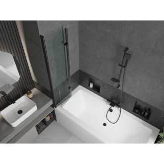 Mexen Cube obdĺžniková vaňa 180 x 80 cm s plášťom a 2 krídlovou zástenou 80 cm, priehľadná, čierna - 550518080X9208027000