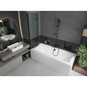 Mexen Cube obdĺžniková vaňa 180 x 80 cm s plášťom a 2 krídlovou zástenou 100 cm, priehľadná, čierna - 550518080X9210027000