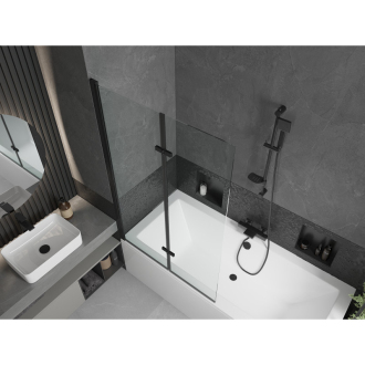 Mexen Cube obdĺžniková vaňa 180 x 80 cm s plášťom a 2 krídlovou zástenou 100 cm, priehľadná, čierna - 550518080X9210027000