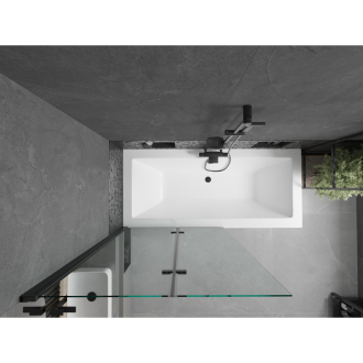 Mexen Cube obdĺžniková vaňa 180 x 80 cm s plášťom a 2 krídlovou zástenou 100 cm, priehľadná, čierna - 550518080X9210027000