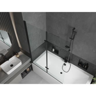 Mexen Cube obdĺžniková vaňa 180 x 80 cm s plášťom a 2 krídlovou zástenou 120 cm, priehľadná, čierna - 550518080X9212027000