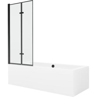 Mexen Cube obdĺžniková vaňa 180 x 80 cm s plášťom a 2 krídlovou zástenou 80 cm, čierny vzor - 550518080X92080027070
