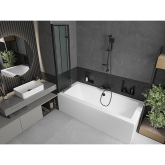 Mexen Cube obdĺžniková vaňa 180 x 80 cm s plášťom a 2 krídlovou zástenou 80 cm, čierny vzor - 550518080X92080027070