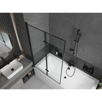 Mexen Cube obdĺžniková vaňa 180 x 80 cm s plášťom a 2 krídlovou zástenou 100 cm, čierny vzor - 550518080X92100027070