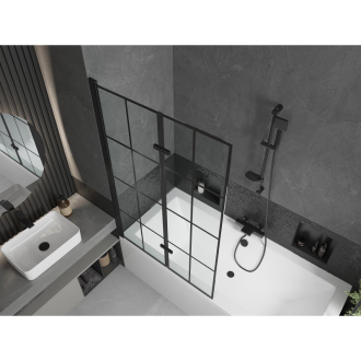`Mexen Cube obdĺžniková vaňa 180 x 80 cm s plášťom a 2 krídlovou zástenou 100 cm, čierny vzor - 550518080X92100027077