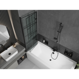 `Mexen Cube obdĺžniková vaňa 180 x 80 cm s plášťom a 2 krídlovou zástenou 120 cm, čierny vzor - 550518080X92120027077