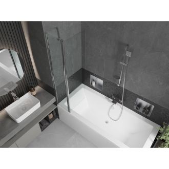 Mexen Cube obdĺžniková vaňa 170 x 80 cm s plášťom a 1 krídlovou zástenou 80 cm, transparentná, chróm - 550517080X9408110100