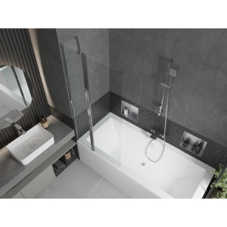 Mexen Cube obdĺžniková vaňa 170 x 80 cm s plášťom a 1 krídlovou zástenou 80 cm, transparentná, chróm - 550517080X9408110100