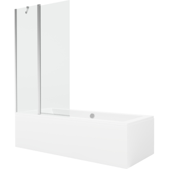 Mexen Cube obdĺžniková vaňa 170 x 80 cm s plášťom a 1-krídlovou zástenou 100 cm, transparentná, chróm - 550517080X9410110100