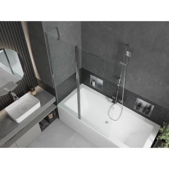 Mexen Cube obdĺžniková vaňa 170 x 80 cm s plášťom a 1-krídlovou zástenou 120 cm, transparentná, chróm - 550517080X9412110100