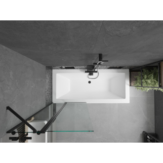 Mexen Cube obdĺžniková vaňa 170 x 80 cm s plášťom a 1 krídlovou zástenou 80 cm, priehľadná, čierna - 550517080X9408117000