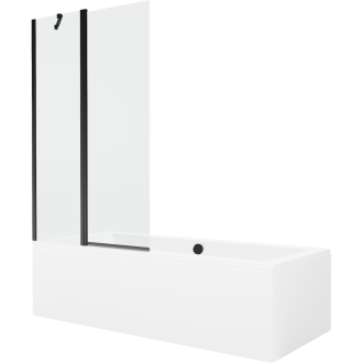 Mexen Cube obdĺžniková vaňa 170 x 80 cm s plášťom a 1-krídlovou zástenou 100 cm, priehľadná, čierna - 550517080X9410117000