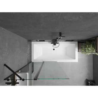 Mexen Cube obdĺžniková vaňa 170 x 80 cm s plášťom a 1-krídlovou zástenou 100 cm, priehľadná, čierna - 550517080X9410117000