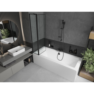 Mexen Cube obdĺžniková vaňa 170 x 80 cm s plášťom a 1 krídlovou zástenou 80 cm, čierny vzor - 550517080X9408117070